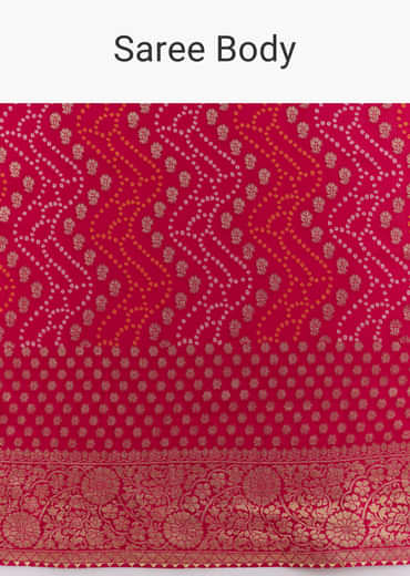 Pink Georgette Woven Saree With Floral Border And Bandhani Print