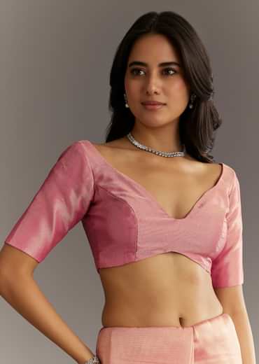 Pink Glass Tissue Sareee With Embroidered Scallop Border