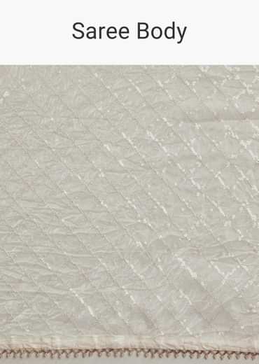 White Green Glass Tissue Sequin Embroidered Saree With Contrast Blouse