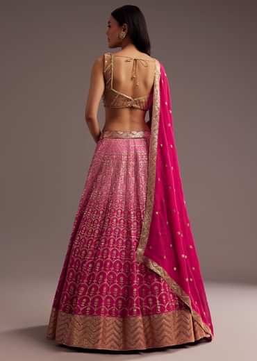 Pink Gold Ombre Sequins Zari Lehenga Set