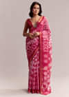 Pink Linen Printed Saree With Authentic Shibori Print