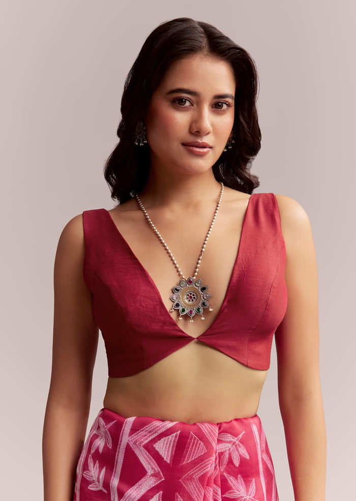 Pink Linen Printed Saree With Authentic Shibori Print