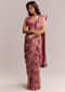 Pink Linen Printed Saree With Traditional Ajrakh Hand Block Print