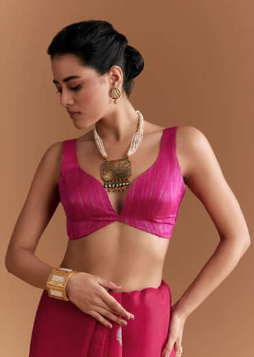 Pink Linen Woven Saree With Brocade And Zari Work