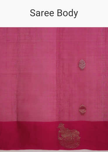 Pink Linen Woven Saree With Brocade And Zari Work