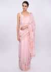 Pink linen saree with self thread , sequins and cut dana embroidery only on Kalki