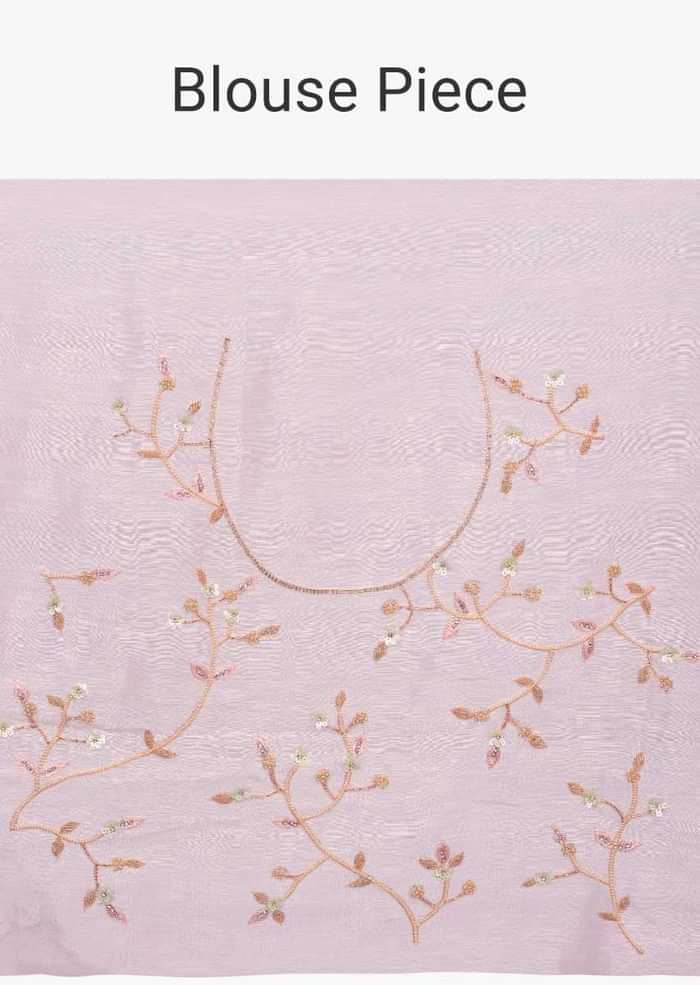 Pink linen saree with self thread , sequins and cut dana embroidery only on Kalki