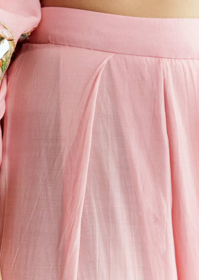 Pink Muslin Crop Top And Jacket Set With Gotta Work