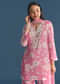 Pink Muslin Floral Print Kurta Sharara Suit With Moti Cutdana Work