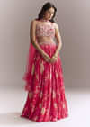 Pink Net Bridesmaid Lehenga With Floral Print And Heavy Embroidery