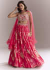 Pink Net Bridesmaid Lehenga With Floral Print And Heavy Embroidery