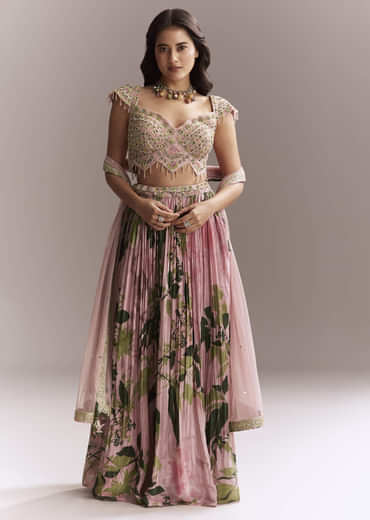 Pink Net Floral Bridesmaid Lehenga With Heavy Embroidery