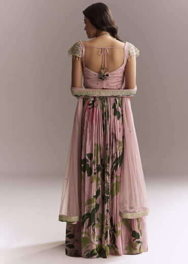 Pink Net Floral Bridesmaid Lehenga With Heavy Embroidery