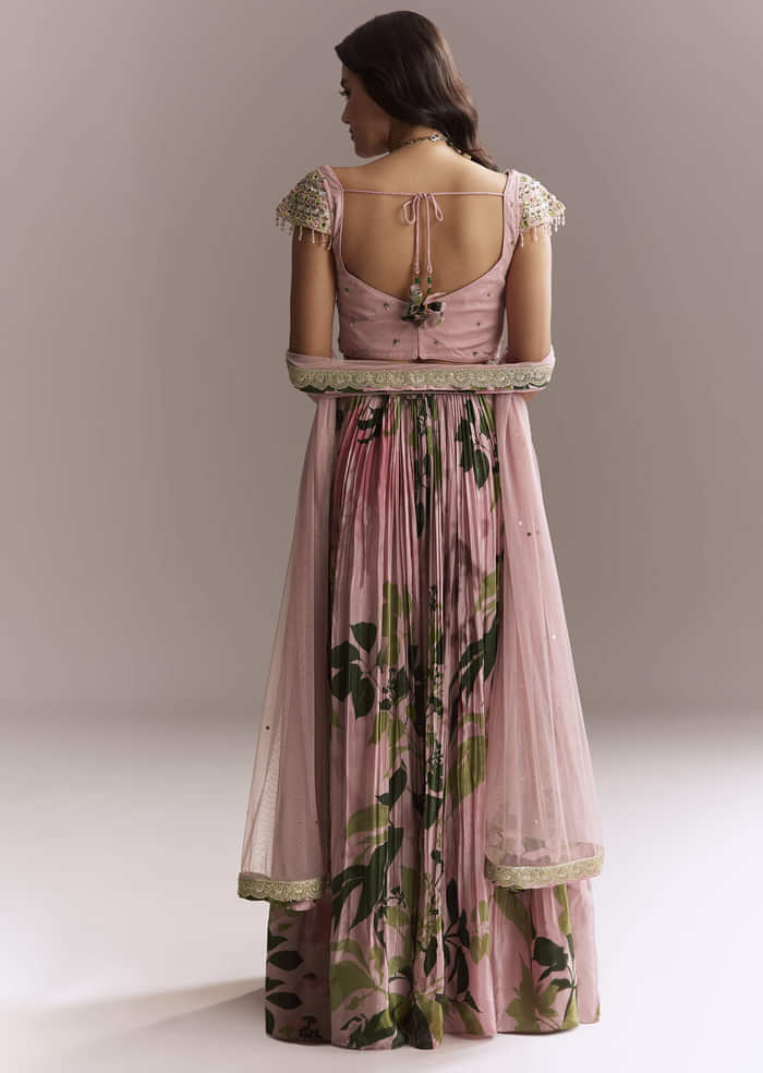Pink Net Floral Bridesmaid Lehenga With Heavy Embroidery