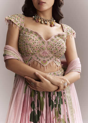 Pink Net Floral Bridesmaid Lehenga With Heavy Embroidery
