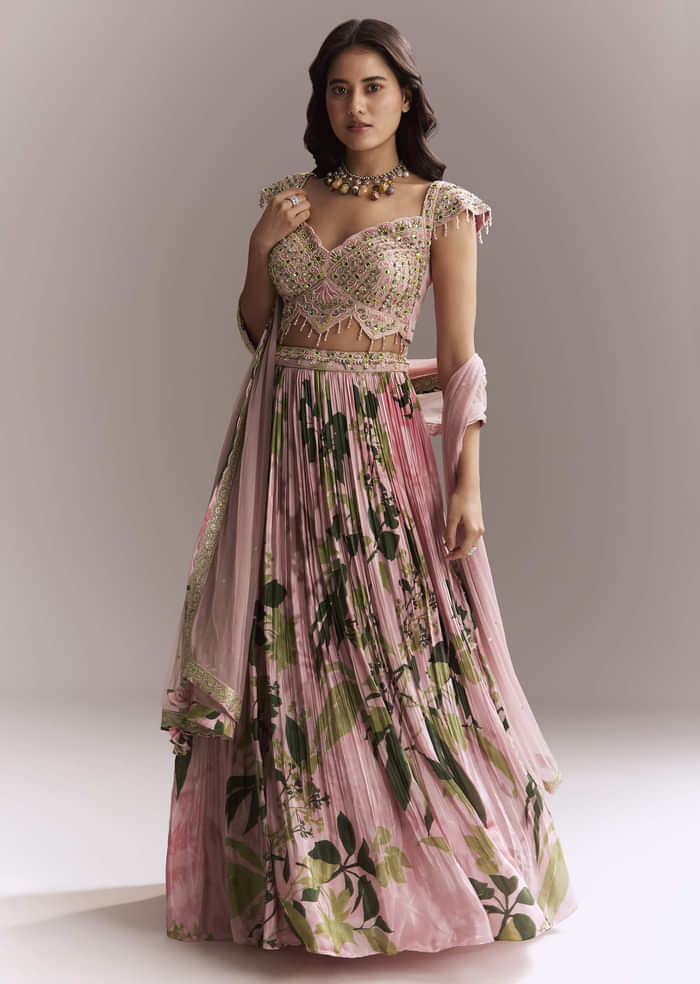 Pink Net Floral Bridesmaid Lehenga With Heavy Embroidery