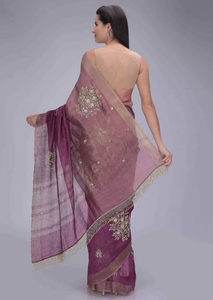 Pink ombre cotton silk saree with Victorian rose pink cotton silk blouse piece only on Kalki