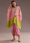 Pink Ombre Moti Zardosi Crepe Kaftan Kurta Dhoti Set