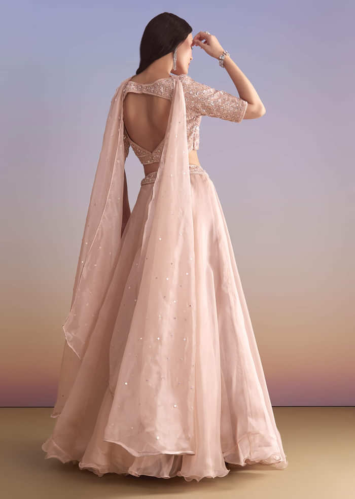 Pink Organza Bridesmaid Lehenga With Sequins And Cutdana Embroidery