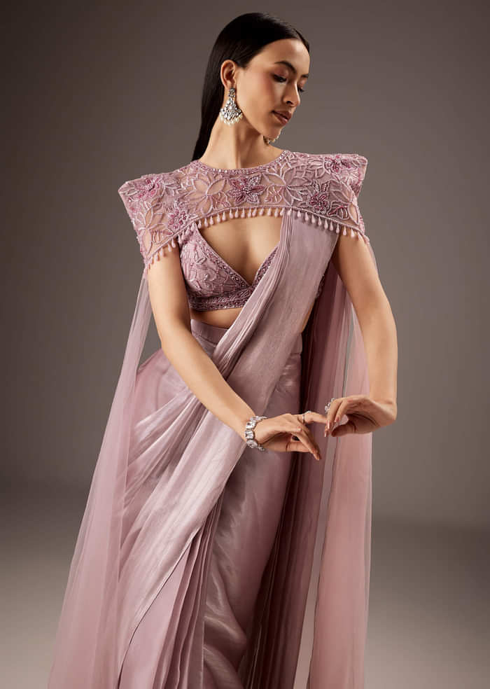 Pink Organza Saree With Heavy Embroidery