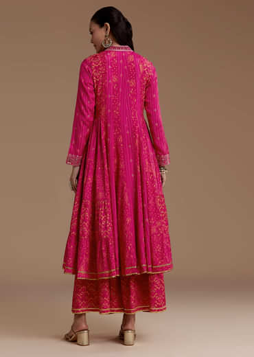 Pink Printed Flared Kurta and Palazzo Set