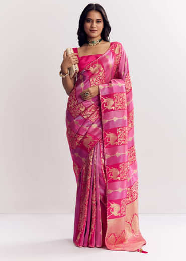 Pink Purple Shaded Dola Silk Saree With Gota Patti Motif
