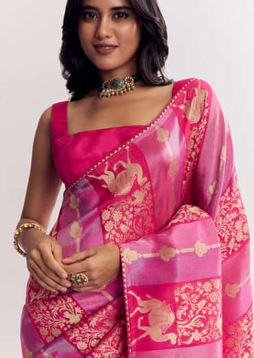 Pink Purple Shaded Dola Silk Saree With Gota Patti Motif