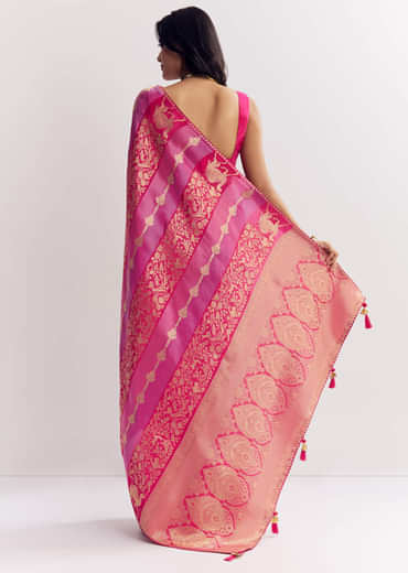 Pink Purple Shaded Dola Silk Saree With Gota Patti Motif