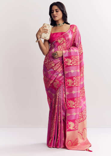 Pink Purple Shaded Dola Silk Saree With Gota Patti Motif