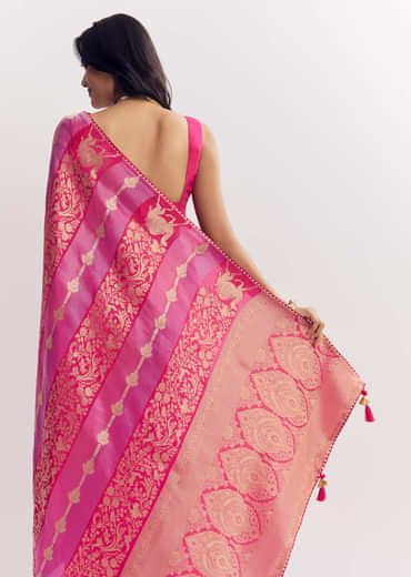 Pink Purple Shaded Dola Silk Saree With Gota Patti Motif