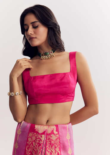 Pink Purple Shaded Dola Silk Saree With Gota Patti Motif