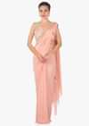 Pink ready pleated saree in lycra net embellished in kundan work only on Kalki