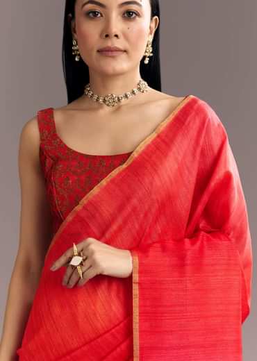Pink Red Kora Silk Handloom Saree With Woven Traditional Motif