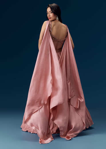 Pink Ruched Bridesmaid Lehega with Choker Dupatta