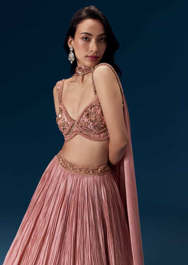 Pink Ruched Bridesmaid Lehega with Choker Dupatta