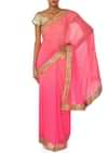 Champagne pink saree adorn in gotta patch embroidered border only on Kalki