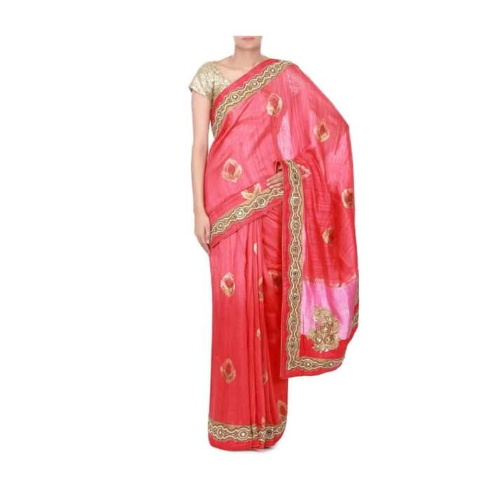 Pink saree adorn in zardosi and sequin butti only on kalki