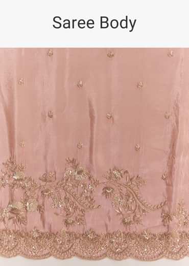 Pink Satin Saree With Scalloped Embroidery