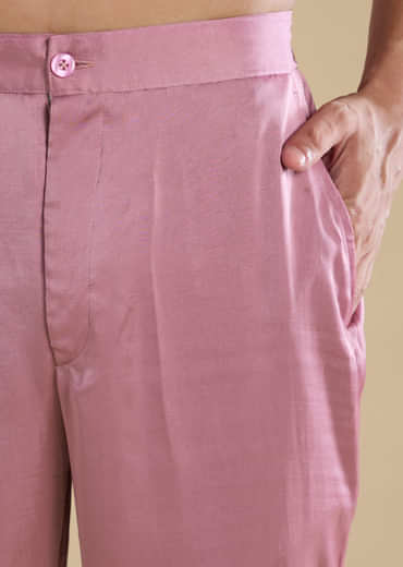 Pink Satin Silk Jacket and Kurta Set with Metal Work