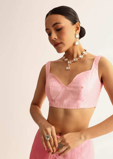 Pink Sequin Embroidered Organza Saree With Gotta Patti Embroidery