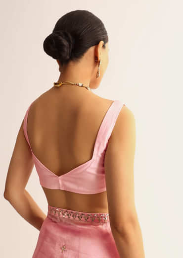 Pink Sequin Embroidered Organza Saree With Gotta Patti Embroidery