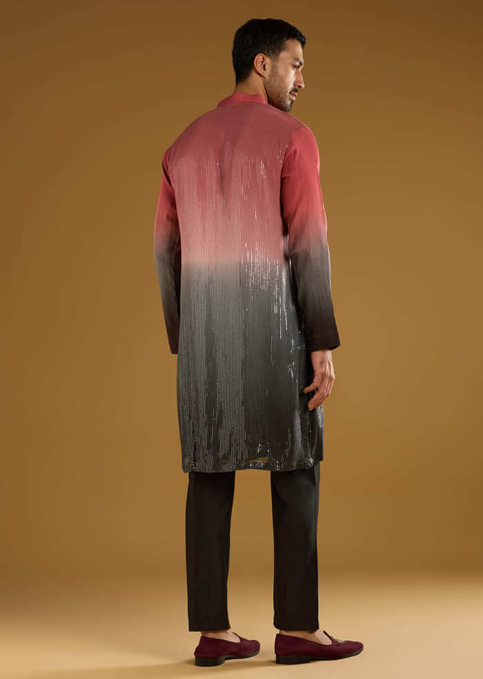 Pink Sequins Kurta Set For Men With Embellishments