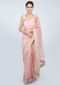 Pink sheer net saree jaal embroidered  saree with contrasting beige raw silk blouse only on kalki