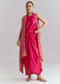 Pink Silk Crop Top And Wrap Skirt Set With Bandhani Print