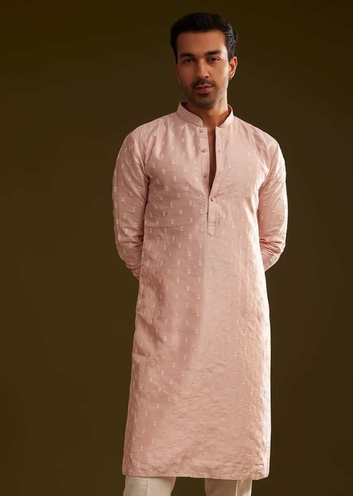 Pink Silk Embroidered Kurta Set