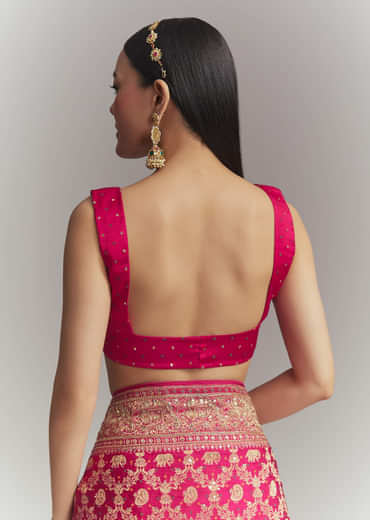 Pink Silk Embroidered Saree With Heavy Hand Embroidery