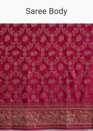 Pink Silk Embroidered Saree With Heavy Hand Embroidery