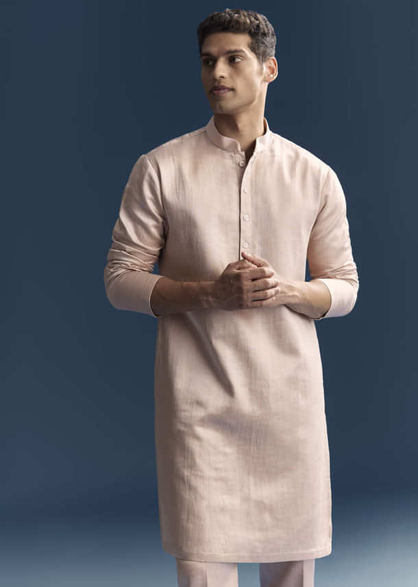 Pink Silk Indo Western Set For Men With Hand Embroidery Pink Silk Indo Western Set For Men With Hand Embroidery