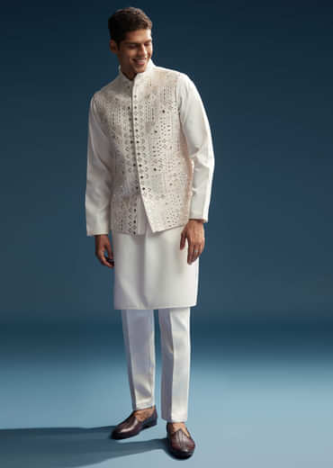Pink Silk Kurta Jacket Set For Men With Abla Work