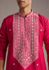 Pink Silk Kurta Set For Men With Mirror And Thread Work